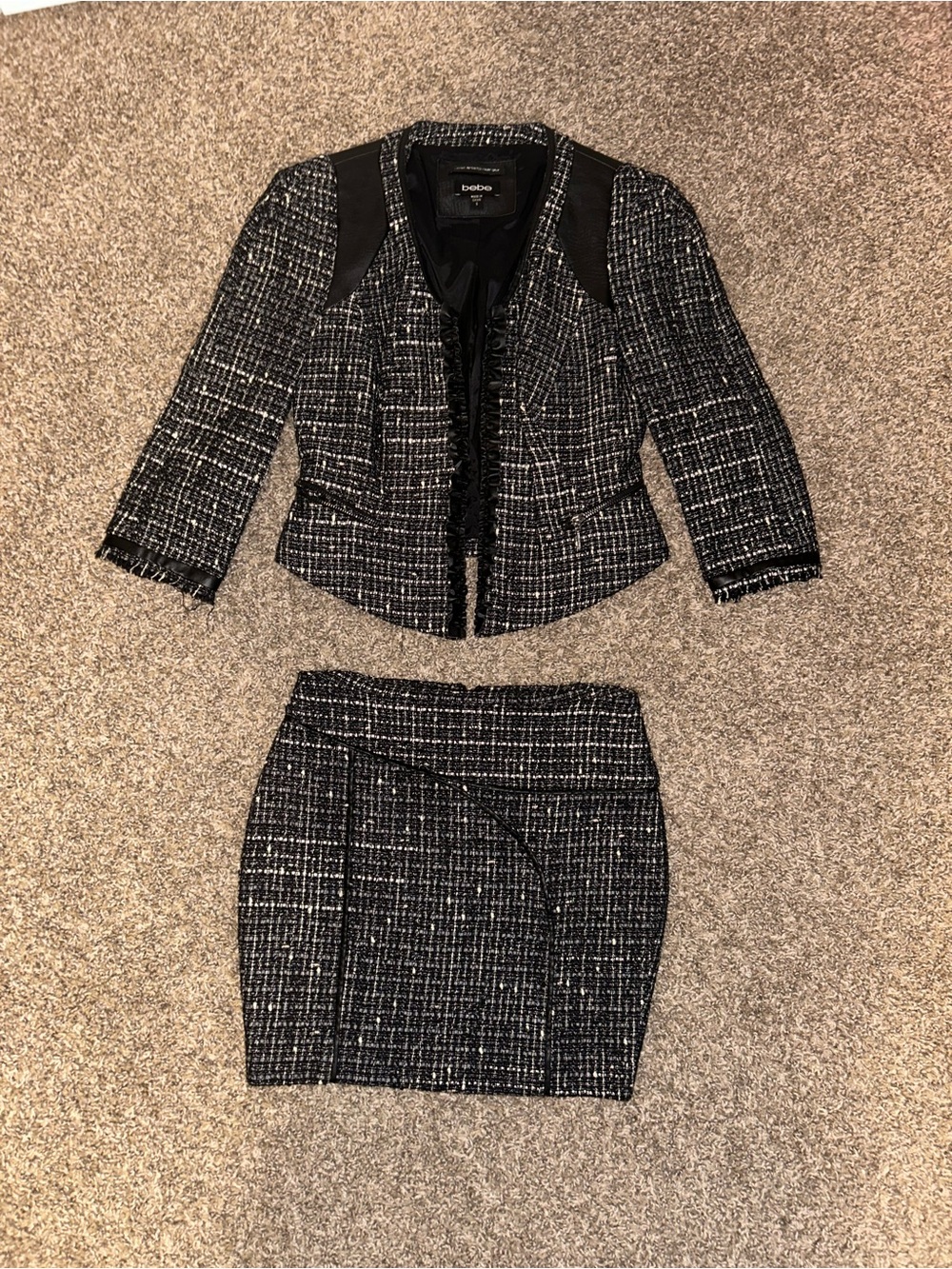 Bebe Tweed Faux Leather Jacket & Matching Skirt